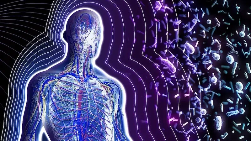 Human silhouette showing host immune response pathways